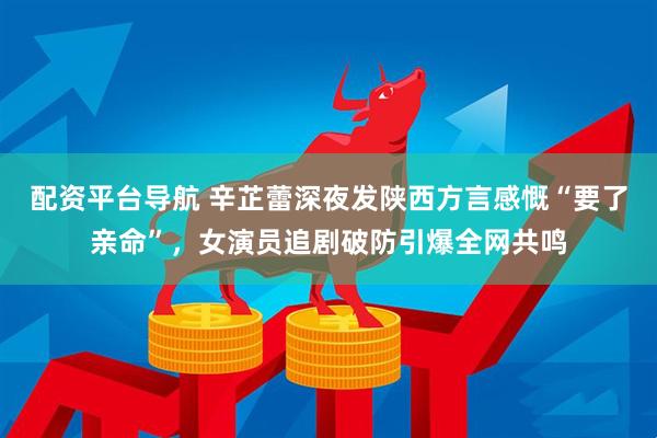 配资平台导航 辛芷蕾深夜发陕西方言感慨“要了亲命”，女演员追剧破防引爆全网共鸣